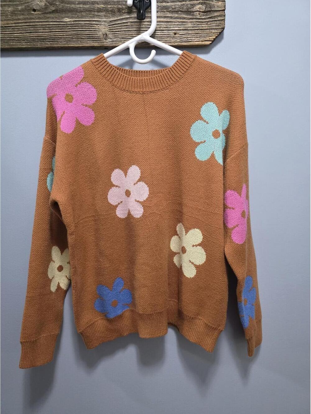 Floral Womens Long Sleeve Top Angashion, Small, Brown